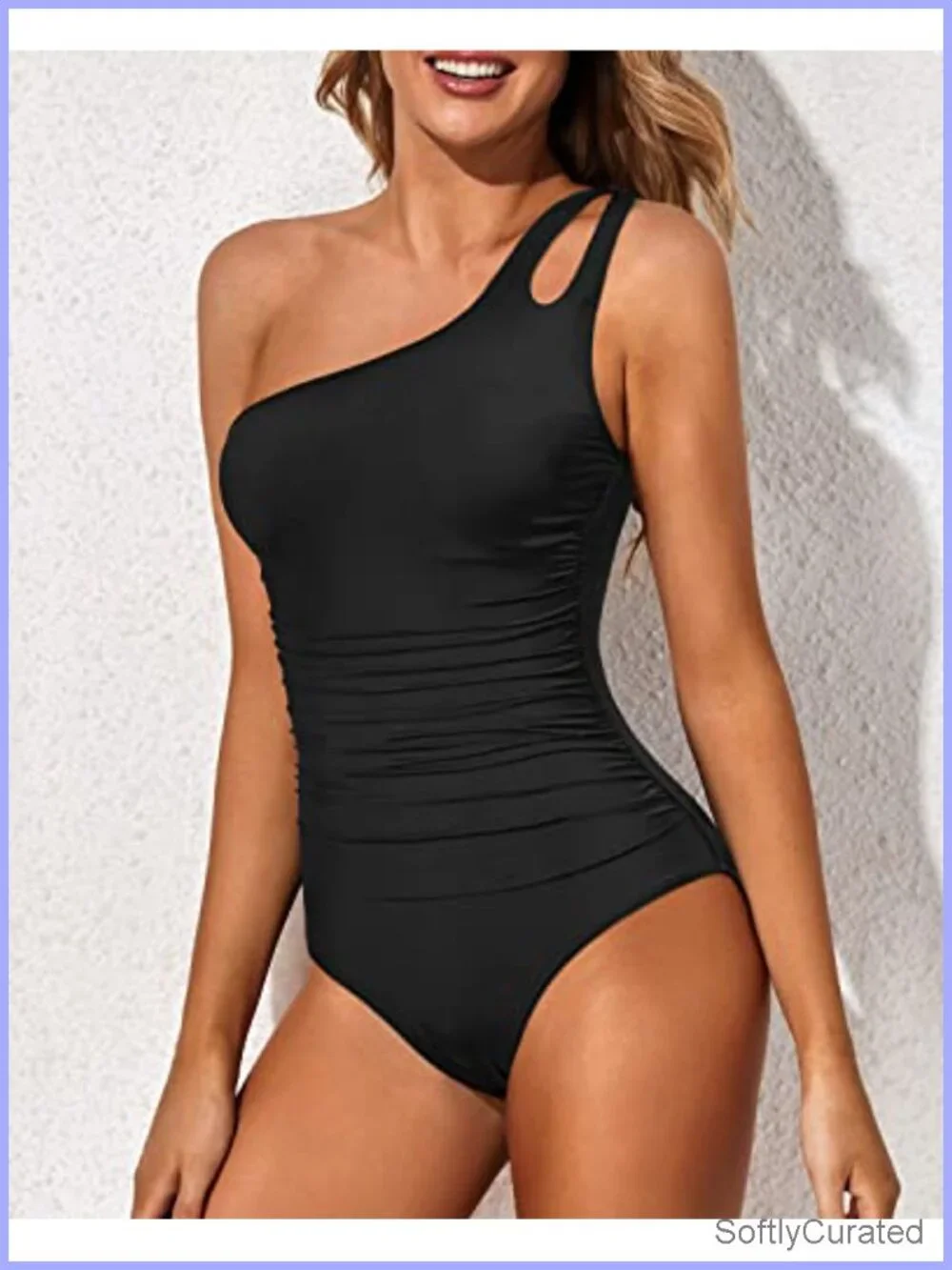 One Shoulder One Piece Swimsuit Tummy Control Full Coverage Keyhole Swimwear
